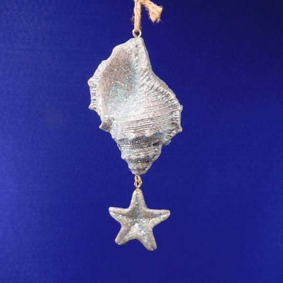 Blue Glitter Conch Seashell and Crab Christmas Ornaments Beach Decor Shell - Picture 2 of 3